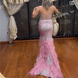 Glamorous Pink and Silver Feathered Maxi Dress